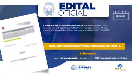 EDITAL DE PROCESSO SELETIVO SIMPLIFICADO Nº 001/2023 - A