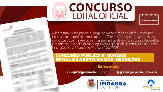 CONCURSO PÚBLICO Nº 001/2023- EDITAL DE ABERTURA DAS INSCRIÇÕES